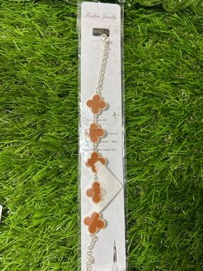 Fashion Jewelry Orange Clover Charm Link Bracelet